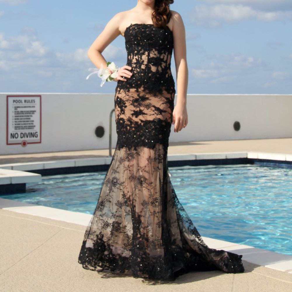 Sherri Hill Black Lace Sheer Gown